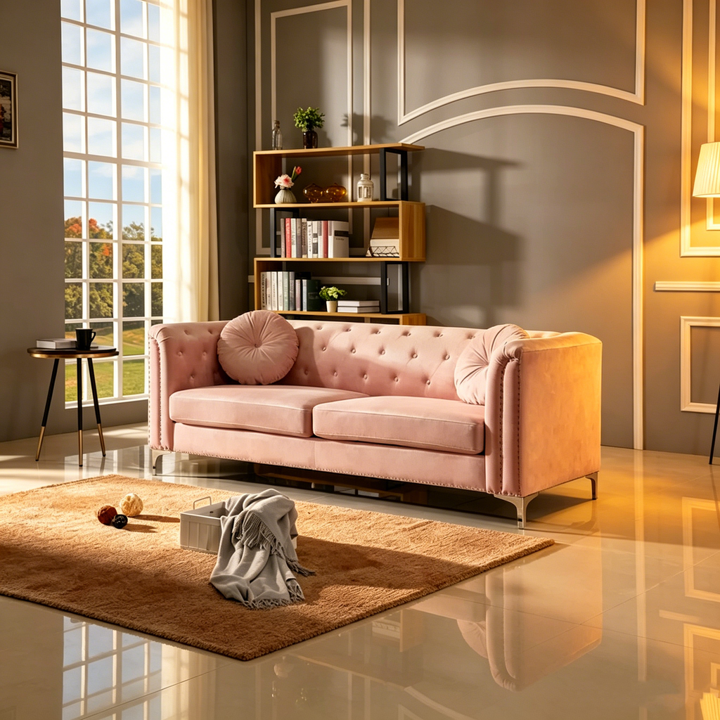 Samtsofa mit Knopfheftung