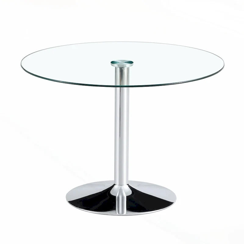 Table de salle à manger ronde avec élégant plateau en verre et pieds métalliques robustes