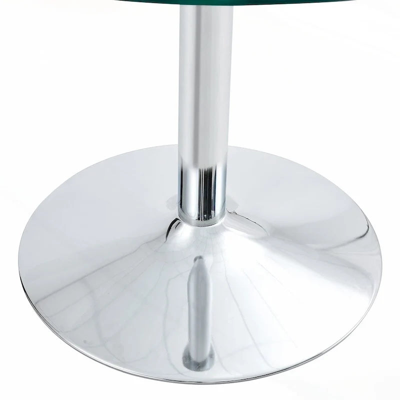 Table de salle à manger ronde avec élégant plateau en verre et pieds métalliques robustes