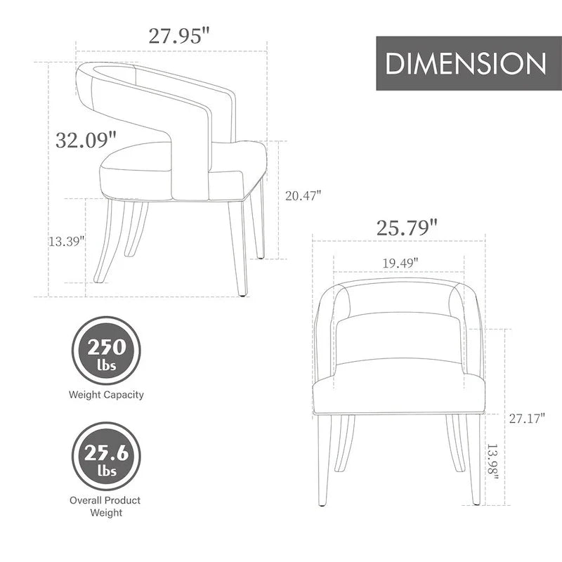 Fauteuil d’appoint rembourré, dossier ouvert et forme tonneau