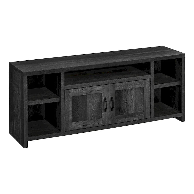 Modern Reclaimed Black TV Stand for 55 TVs with Cabinets and Shelving Wood Entertainment Unit - 23.75H x 59W x 15.5D