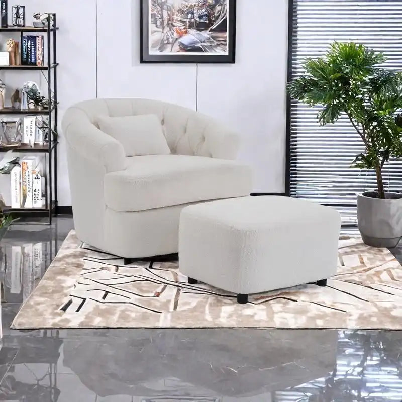 Silla giratoria de terciopelo con otomana, giro de 360 grados