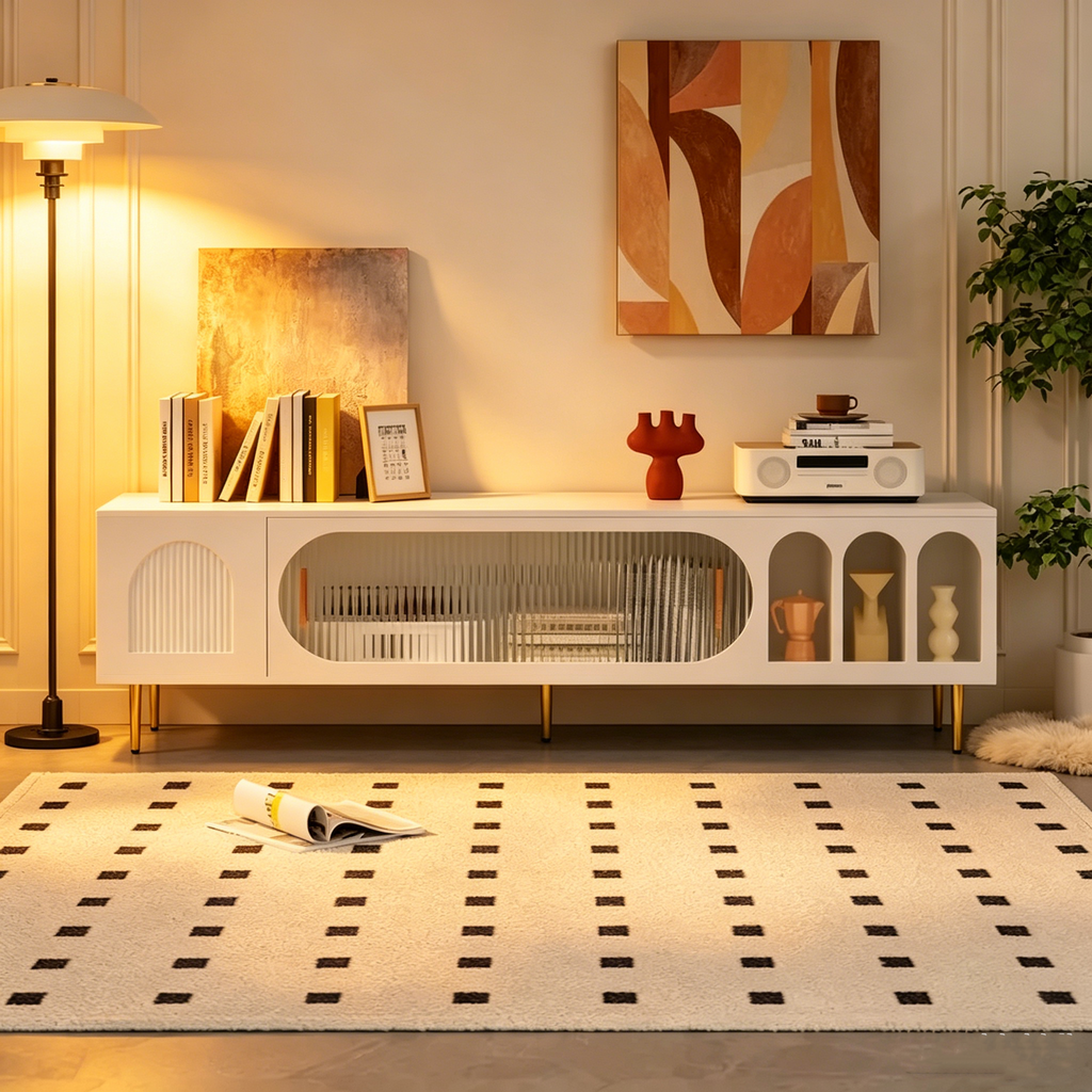 Moderner TV-Ständer für 70-Zoll-Fernseher im Wohnzimmer