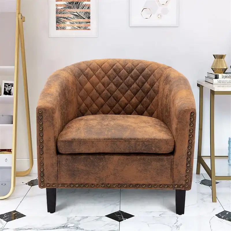 Sillón para sala de estar con tachuelas decorativas y patas de madera maciza