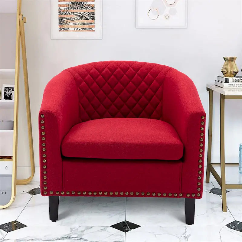 accent Barrel chair living room chair with nailheads and solid wood legs