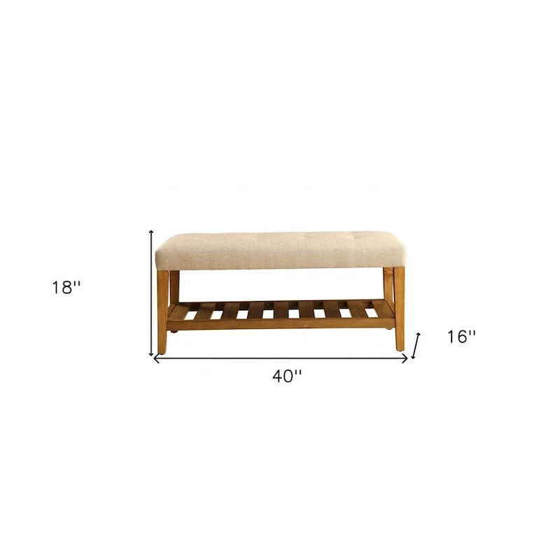 Banco tapizado de poliéster beige y marrón de 40