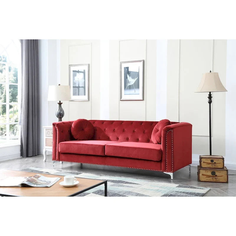 Samtsofa mit Knopfheftung