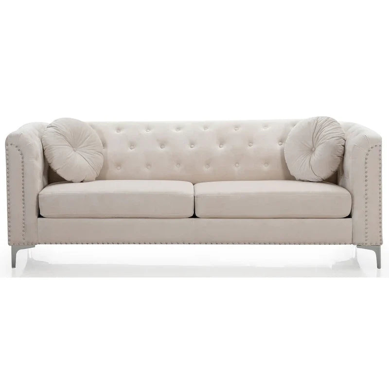 Samtsofa mit Knopfheftung