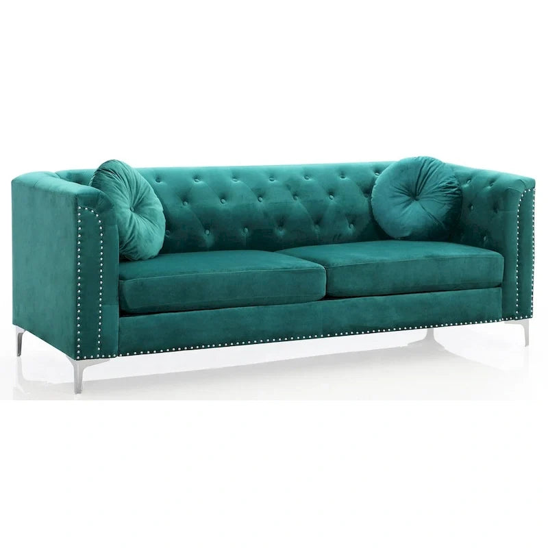 Samtsofa mit Knopfheftung