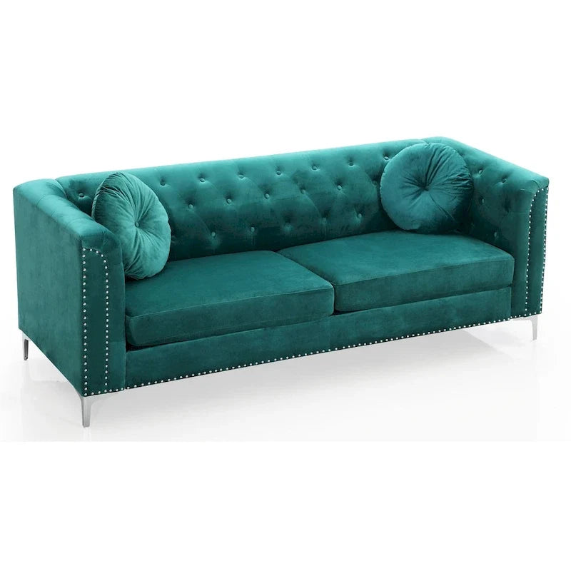 Samtsofa mit Knopfheftung