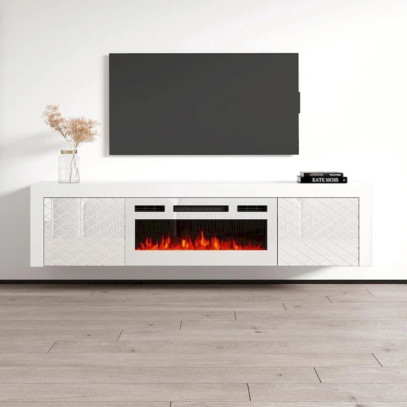Ce meuble TV de 71 pouces avec foyer électrique