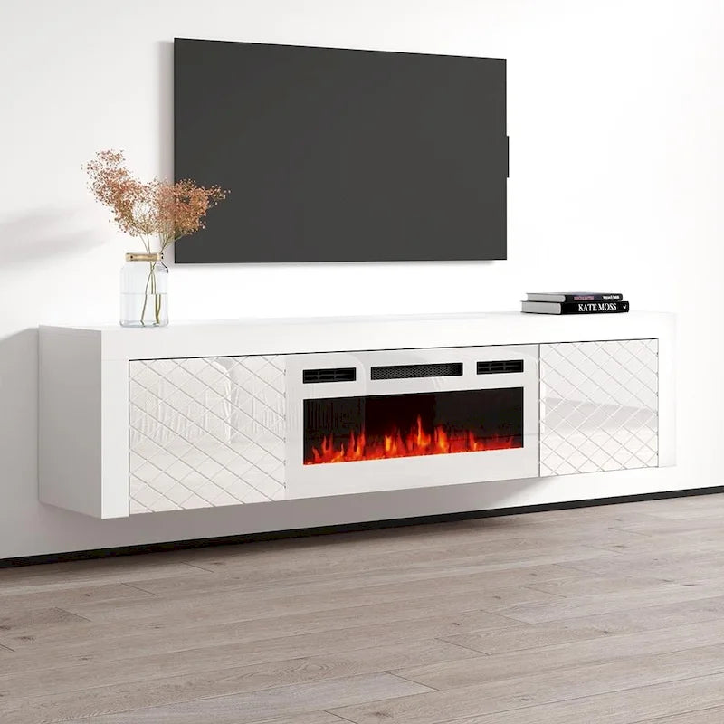 Ce meuble TV de 71 pouces avec foyer électrique