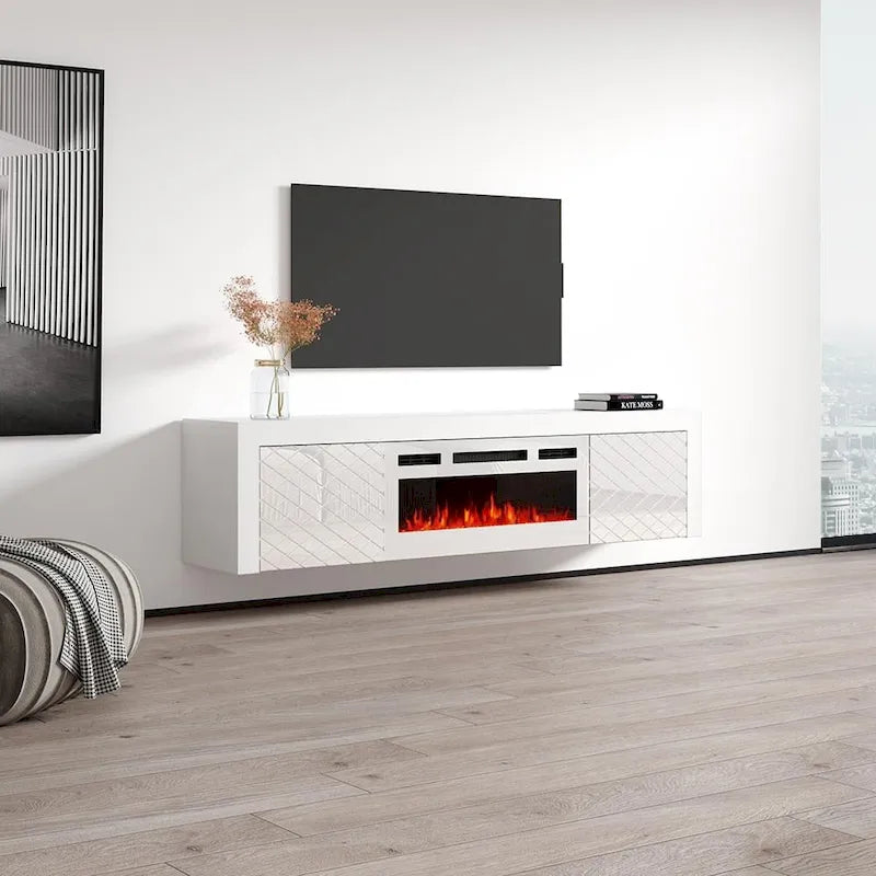 Ce meuble TV de 71 pouces avec foyer électrique