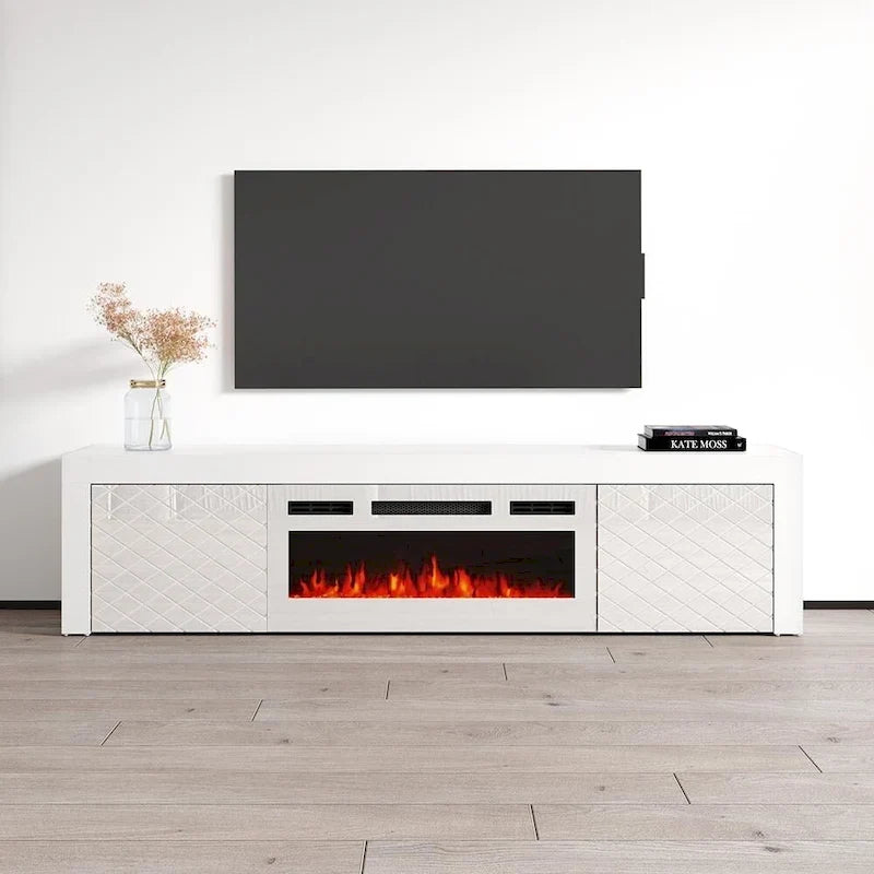 Ce meuble TV de 71 pouces avec foyer électrique