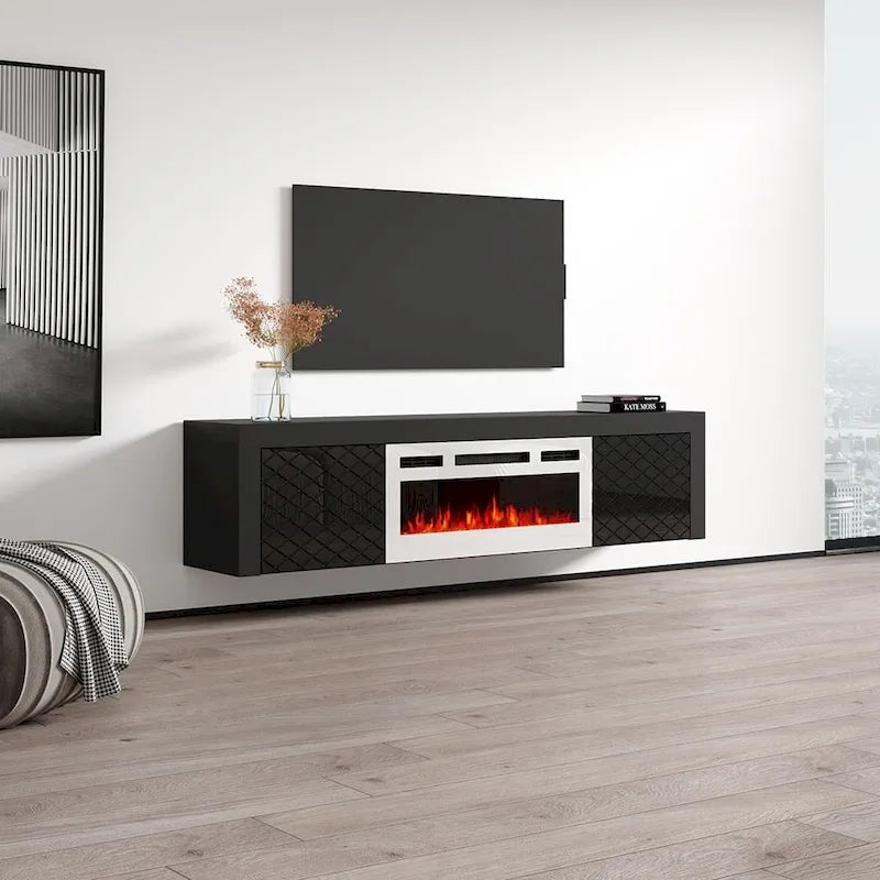 Dieser 71-Zoll-TV-Ständer mit elektrischem Kamin