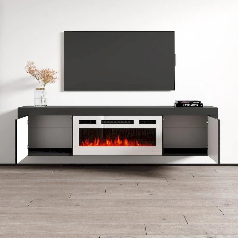 Dieser 71-Zoll-TV-Ständer mit elektrischem Kamin