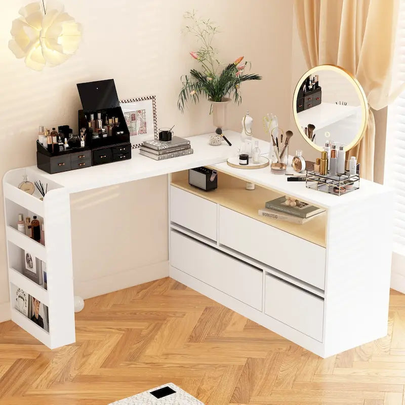 Cómoda de dormitorio con tocador lateral para escritorio