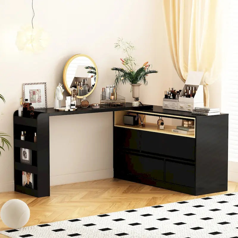 Cómoda de dormitorio con tocador lateral para escritorio
