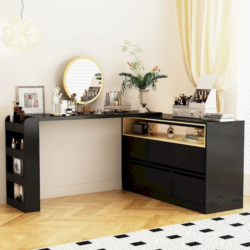 Cómoda de dormitorio con tocador lateral para escritorio