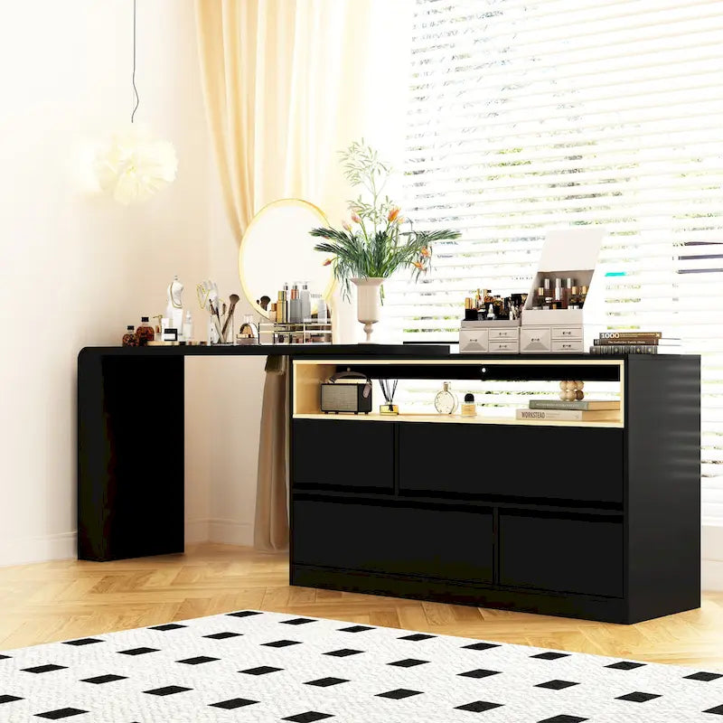 Cómoda de dormitorio con tocador lateral para escritorio