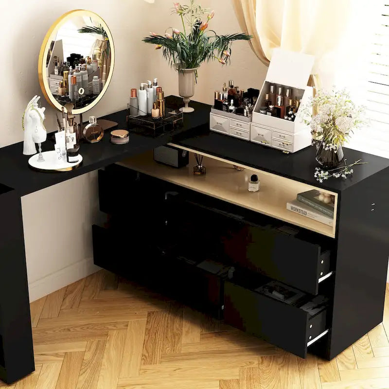 Cómoda de dormitorio con tocador lateral para escritorio