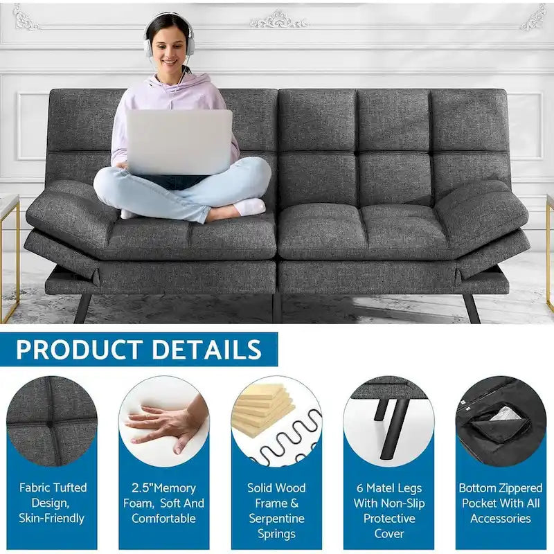 Sofá cama futón convertible con espuma viscoelástica