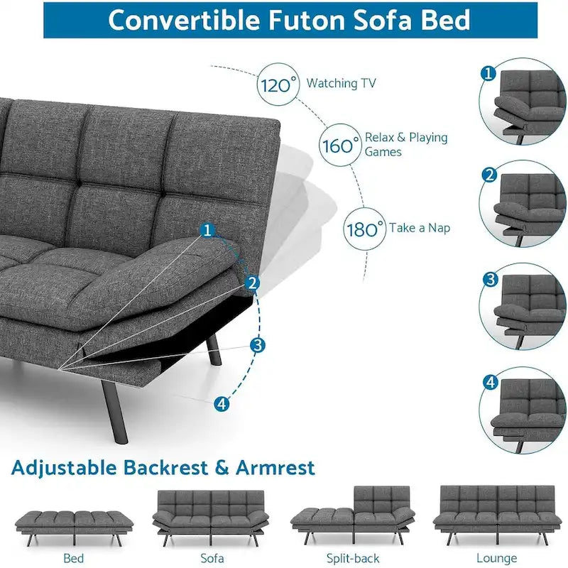 Sofá cama futón convertible con espuma viscoelástica