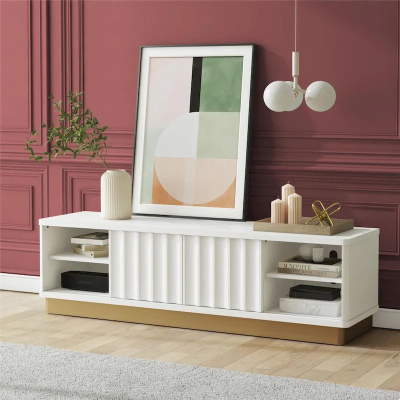 Mueble de TV moderno con frente festoneado para televisores de hasta