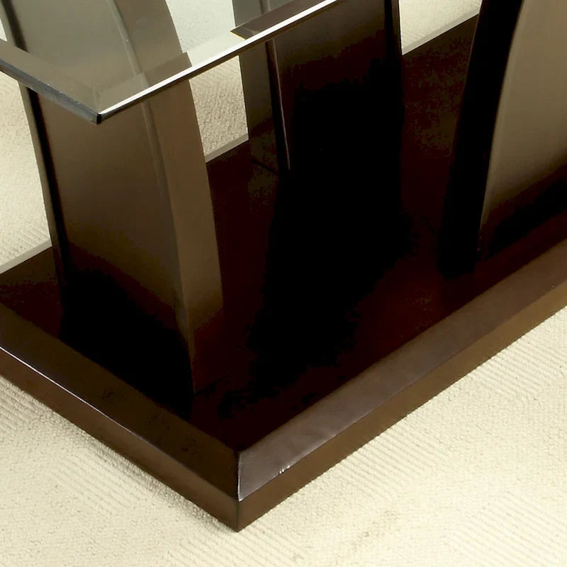 Cette table à manger moderne en cerisier de 72 pouces avec plateau en verre