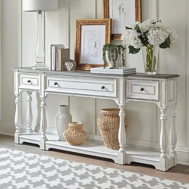 Blanco antiguo y corteza envejecida — mesa consola de recibidor