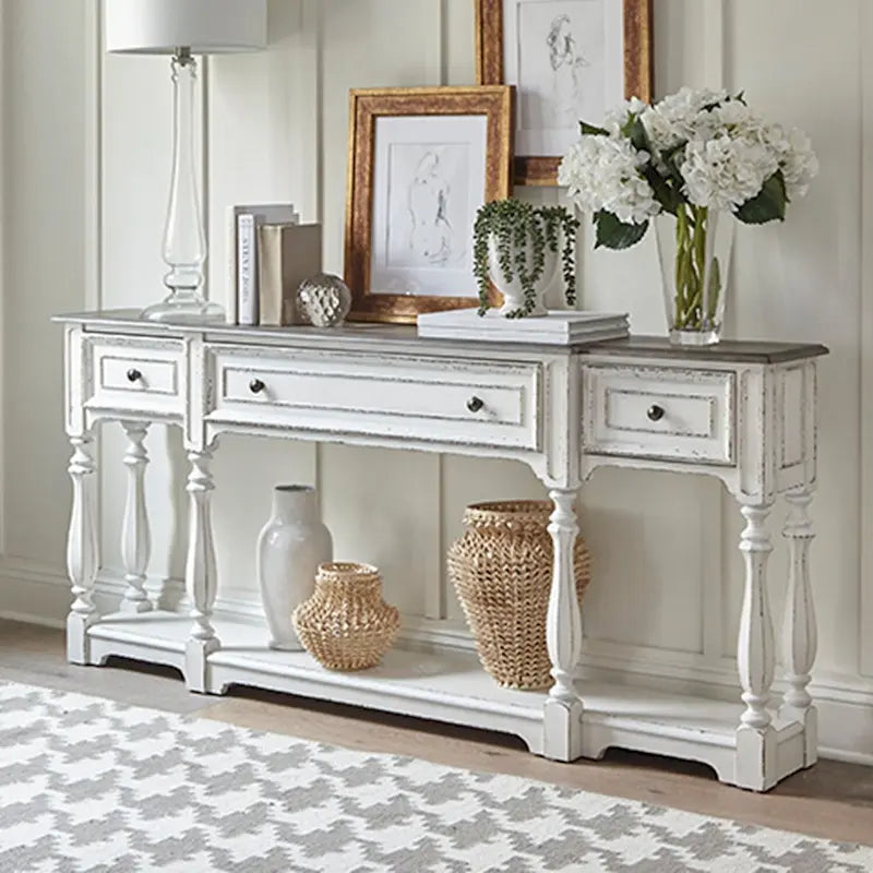 Magnolia Manor Antique White & Weathered Bark 72 Inch Hall Console Table