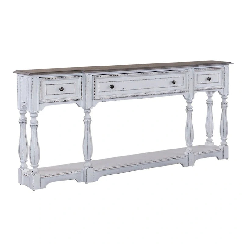 Blanco antiguo y corteza envejecida — mesa consola de recibidor