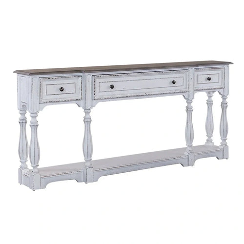Blanco antiguo y corteza envejecida — mesa consola de recibidor