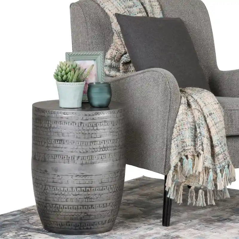 WYNDENHALL Jean 15 Wide Tribal Pattern Metal Accent Table & Assembled - 15w x 15 d x 20 h
