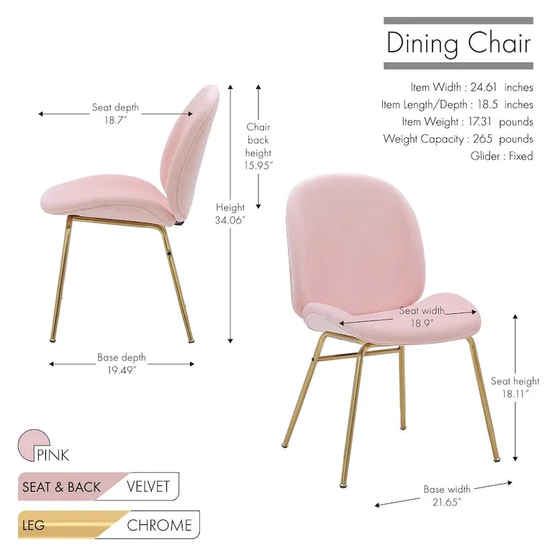 Chaise de salle à manger en velours avec pieds dorés