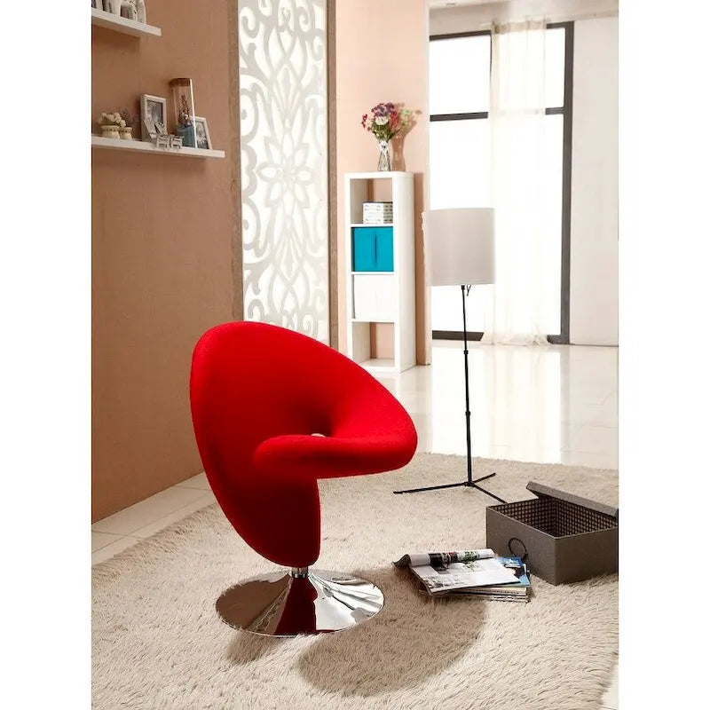 Silla decorativa giratoria de mezcla de lana con acabado cromado