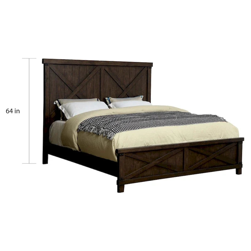 Cama de nogal oscuro de estilo rústico