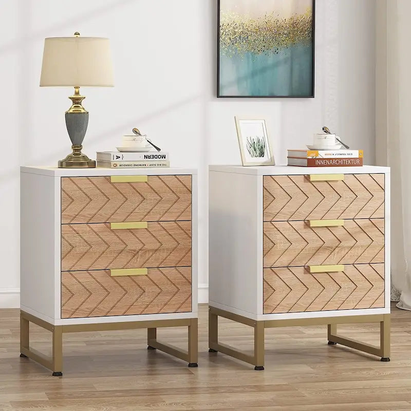 Mesita de noche moderna con 3 cajones para dormitorio