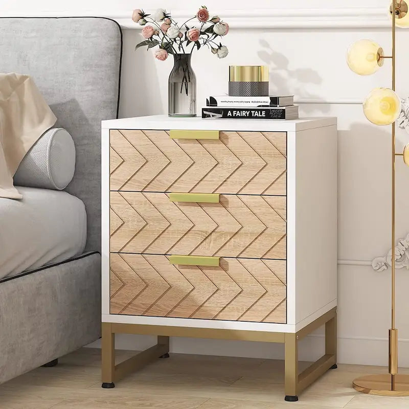 Mesita de noche moderna con 3 cajones para dormitorio