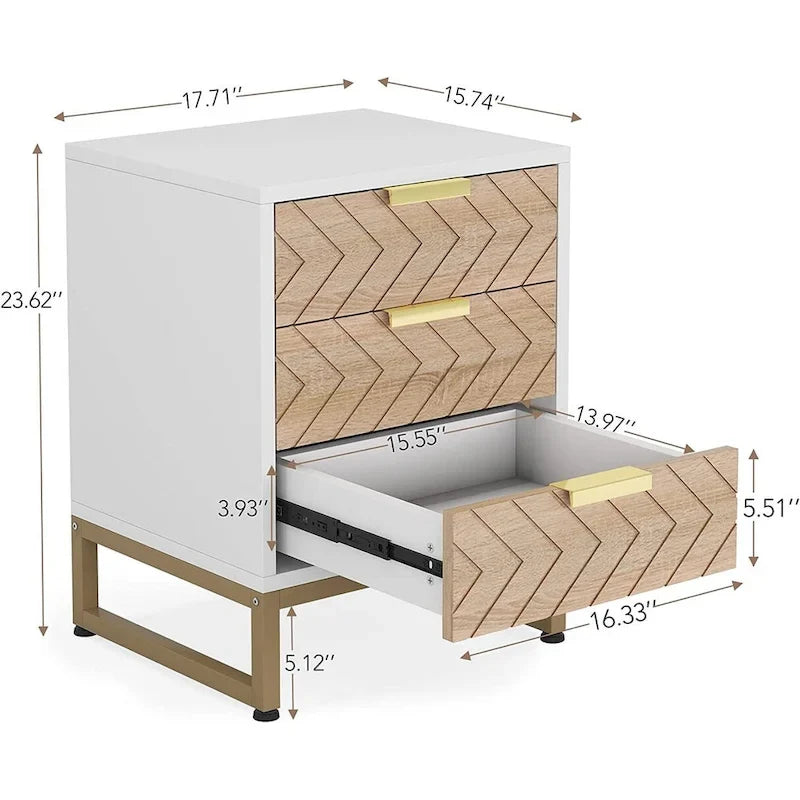 Mesita de noche moderna con 3 cajones para dormitorio