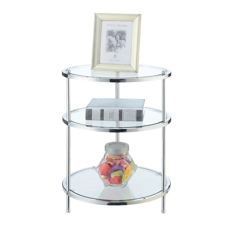 Table d’appoint ronde en verre à 3 niveaux