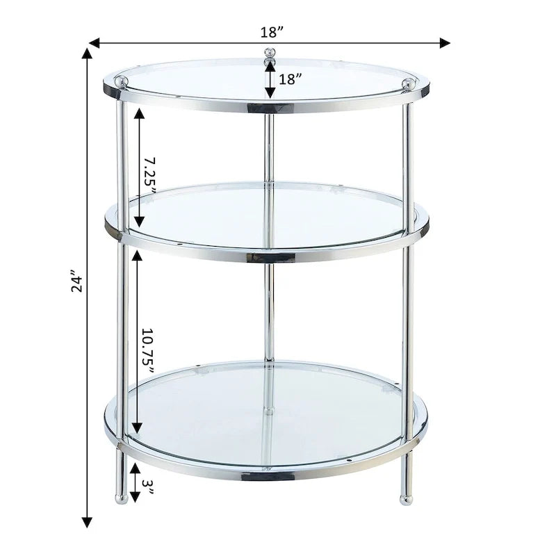 Runder Beistelltisch aus Glas mit 3 Ebenen