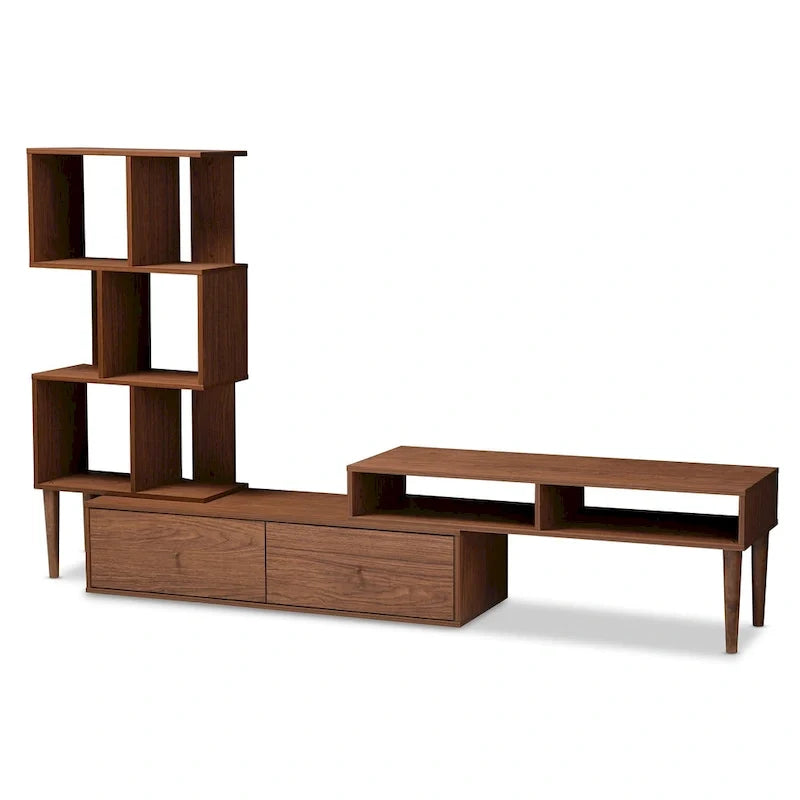 TV-Ständer aus mittelbraunem Holz im Mid-Century-Stil