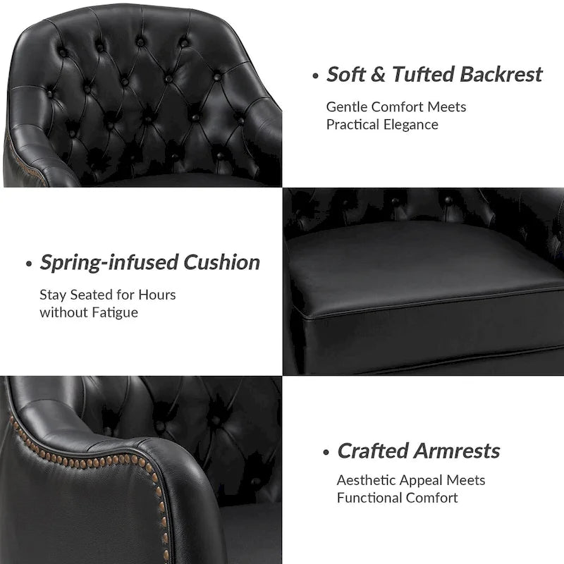 Klassischer Sessel aus echtem Leder mit Holzbeinen und Rückenlehne mit Knopfheftung