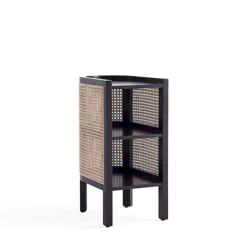 Table d’appoint noire avec cannage naturel