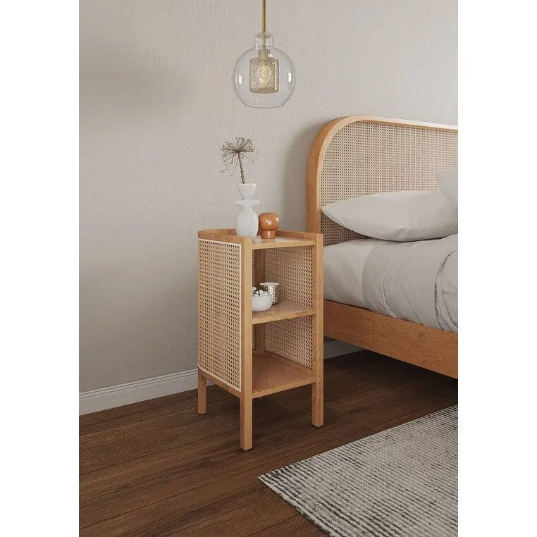 Beistelltisch in Schwarz und Natur-Rattan