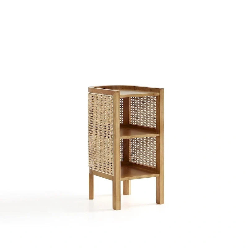 Beistelltisch in Schwarz und Natur-Rattan