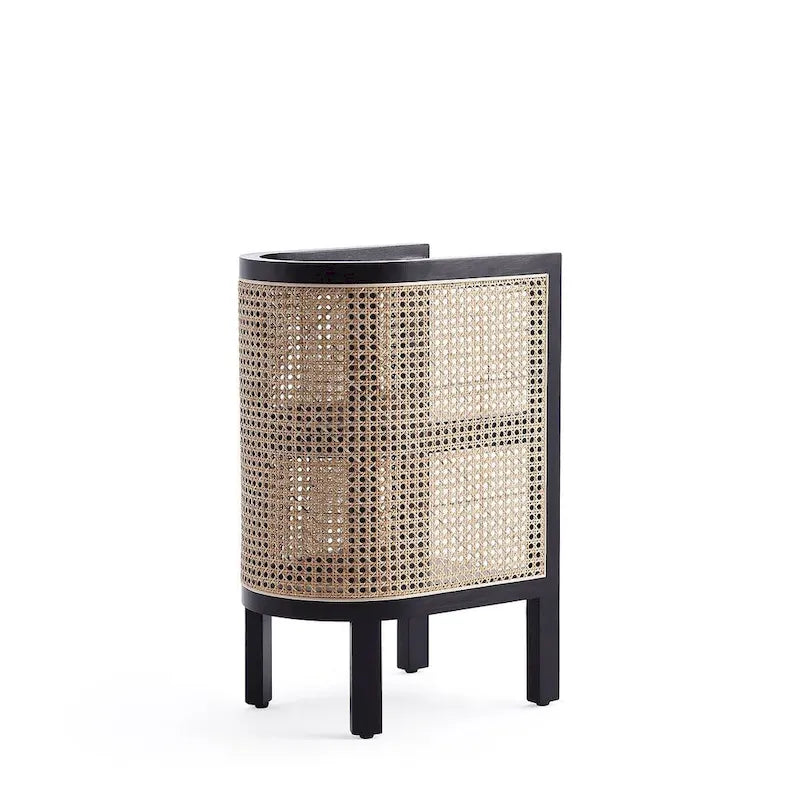 Beistelltisch in Schwarz und Natur-Rattan