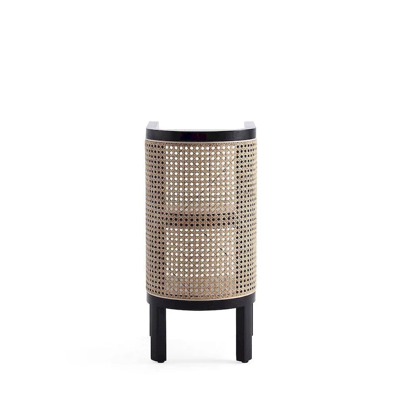 Beistelltisch in Schwarz und Natur-Rattan