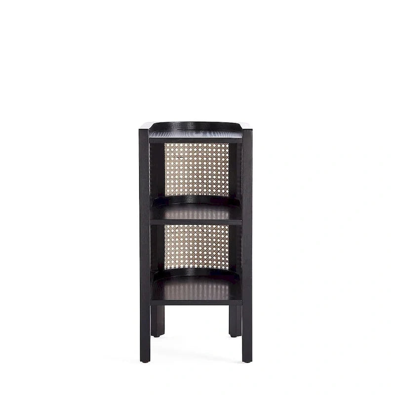 Beistelltisch in Schwarz und Natur-Rattan